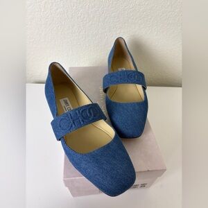 Jimmy Choo Blue Denim Mary Jane Flats NEW 39